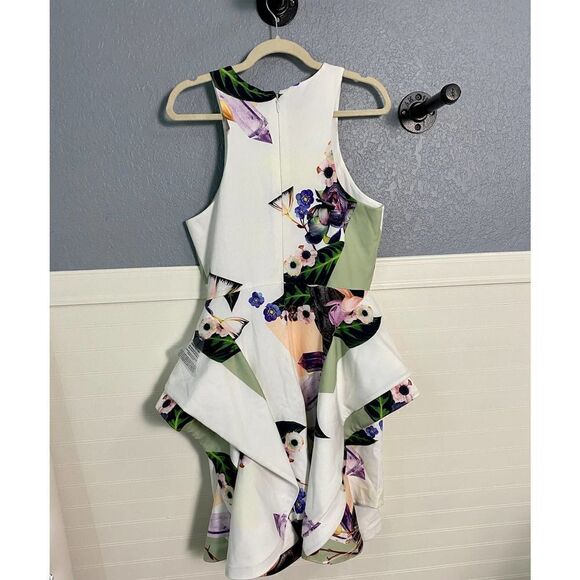 Bariano White Abstract Sleeveless Ruffle Cocktail Dress - Picture 5 of 7